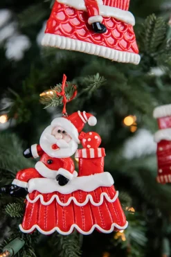 Decorator's Warehouse 4” Clay Santa on Rooftop Ornament > Christmas Decor|Christmas Ornaments