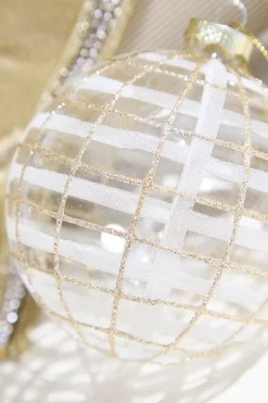 Decorator's Warehouse 4" Clear Glass Ball Ornament > Heritage Plaid|Gold & Champagne