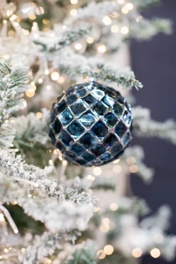 Decorator's Warehouse 12 CM Blue Chrome Honeycombed Ball Ornament > Christmas Sale|Christmas Decor