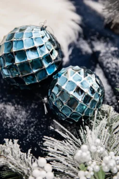 Decorator's Warehouse 12 CM Blue Chrome Honeycombed Ball Ornament > Christmas Sale|Christmas Decor