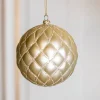 Decorator's Warehouse 10 CM Champagne Matte Glitter Quilted Net Ball Ornament > Christmas Decor|Natural Elegance