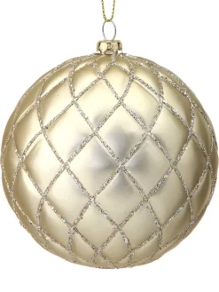 Decorator's Warehouse 10 CM Champagne Matte Glitter Quilted Net Ball Ornament > Christmas Decor|Natural Elegance