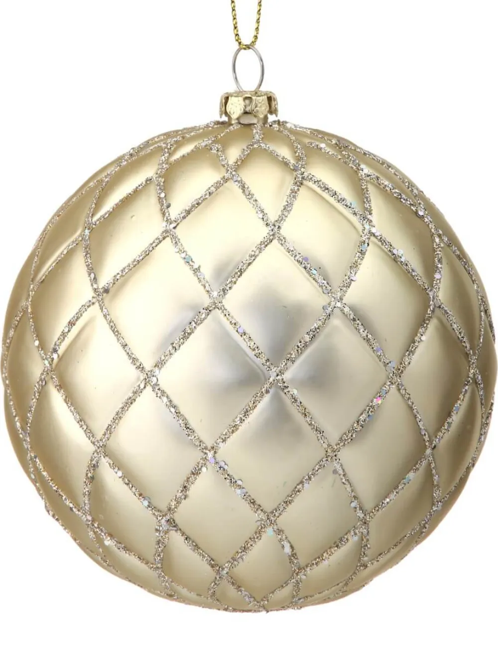 Decorator's Warehouse 10 CM Champagne Matte Glitter Quilted Net Ball Ornament > Christmas Decor|Natural Elegance