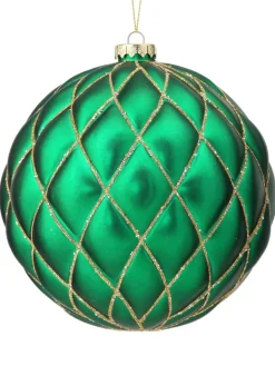 Decorator's Warehouse 15 CM Emerald Green Matte Glitter Quilted Net Ball Christmas Ornament > Christmas Ornaments|Christmas Ornaments