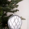 Decorator's Warehouse 10cm Matte Glitter Flat Round Ornament - Silver > White Christmas|Christmas Sale