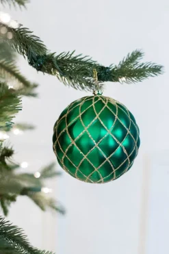 Decorator's Warehouse 10 CM Quilted Matte Glitter Net Ball Ornament Emerald Green > Nutcracker|Christmas Decor