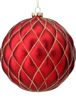 Decorator's Warehouse 15 CM Red Matte Glitter Net Quilted Ball Ornament > Nutcracker|Christmas Decor