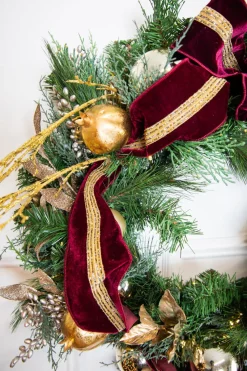 Decorator's Warehouse 30” Cordless Prelit Crimson & Gold Holiday Wreath > Christmas Sale|Christmas Decor