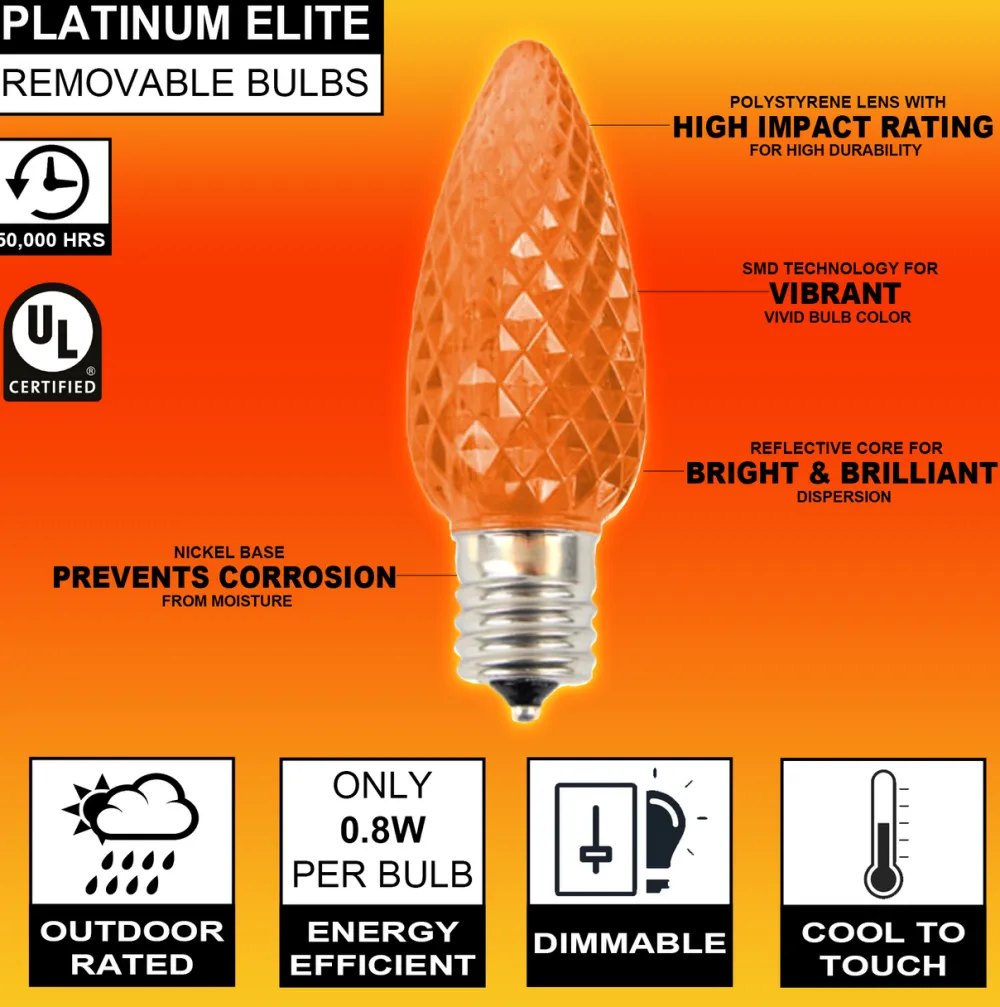 Decorator's Warehouse C9 Platinum Elite LED SMD Bulb (25 bulbs/bag) - Faceted, Orange > C9 Bulbs|Christmas Decor