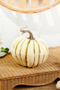 Decorator's Warehouse 6" Cream/Green Harvest Vine Pumpkin > Fall Decor|Fall Decor