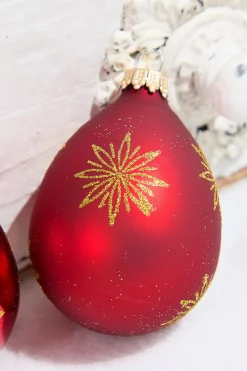 Decorator's Warehouse 6ct Drop Glass Christmas Red & Red Velvet With Gold Snowflake > Boxed Sets|Christmas Sale
