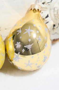 Decorator's Warehouse 6ct Glass Drop Aztec Gold & Gold Velvet with Silver Stars > Boxed Sets|Christmas Sale