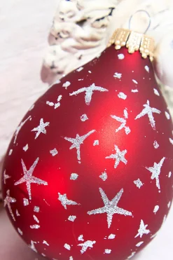 Decorator's Warehouse 6ct Glass Drop Christmas Red & Red Velvet with Silver Stars > Boxed Sets|Christmas Sale