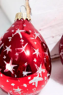 Decorator's Warehouse 6ct Glass Drop Christmas Red & Red Velvet with Silver Stars > Boxed Sets|Christmas Sale