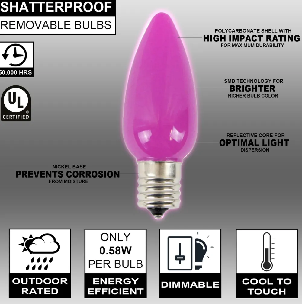 Decorator's Warehouse C9 Wonderful LED SMD Bulb (25 bulbs/bag) - Frosted, Pink > C9 Bulbs|Christmas Decor