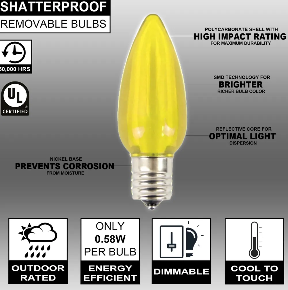Decorator's Warehouse C9 Wonderful LED SMD Bulb (25 bulbs/bag) - Smooth, Yellow > C9 Bulbs|Christmas Decor