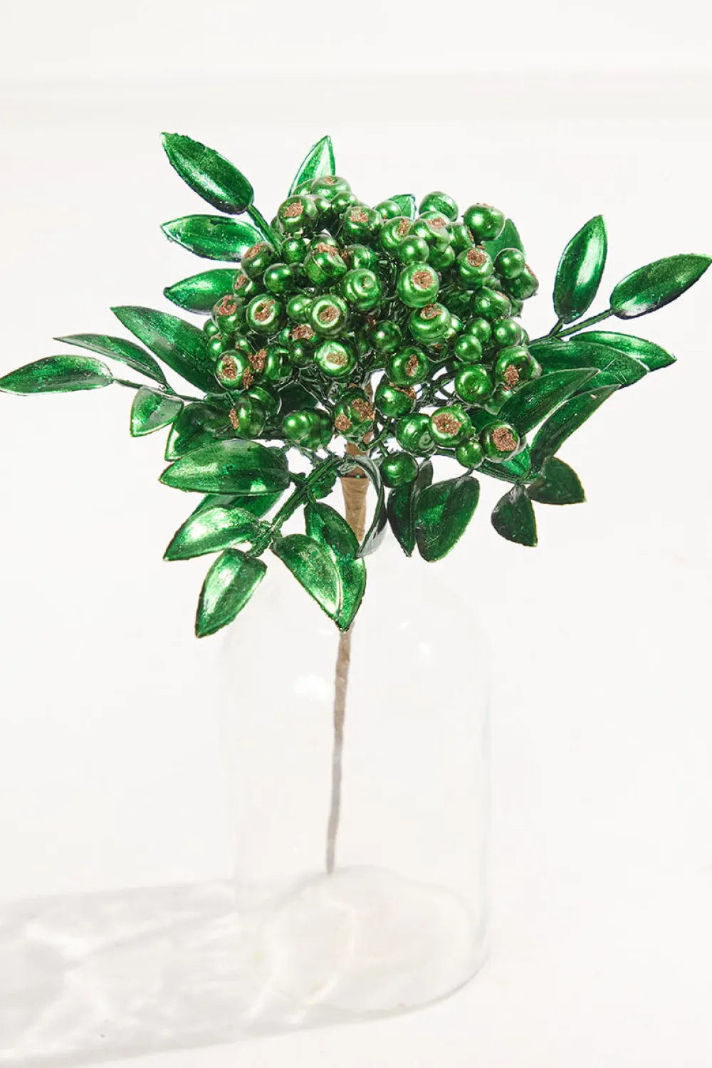 Decorator's Warehouse 14" Dark Green Berry Bunch Metallic Stem > Traditional|Nutcracker