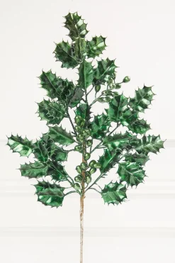 Decorator's Warehouse 27" Dark Green Metallic Holly Berry Stem > Jewel Tones|Traditional