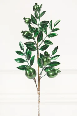 Decorator's Warehouse 26" Dark Green Metallic Pomegranate Stem > Traditional|Christmas Sprays