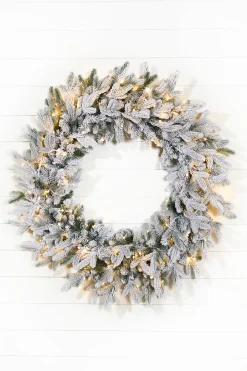 Decorator's Warehouse 36" Deluxe Flocked Wreath With Warm White LED Lights > 36"|Christmas Decor