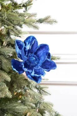 Decorator's Warehouse 24" Deluxe Velvet Saphire Magnolia Stem > Blue Christmas|Christmas Flowers