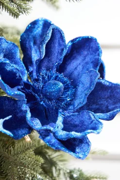 Decorator's Warehouse 24" Deluxe Velvet Saphire Magnolia Stem > Blue Christmas|Christmas Flowers