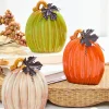 Decorator's Warehouse 4.7" Dolomite Harvest Pumpkin Figurine with Metal Leaf > Fall Decor|Fall Decor