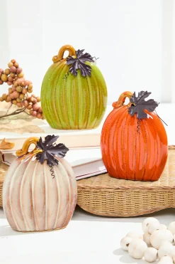 Decorator's Warehouse 4.7" Dolomite Harvest Pumpkin Figurine with Metal Leaf > Fall Decor|Fall Decor