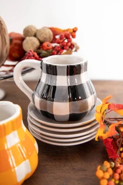 Decorator's Warehouse 4” Dolomite Pumpkin Shaped Buffalo Check Mug > Fall Decor|Halloween