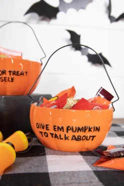 Decorator's Warehouse Dolomite Sassy Pumpkin Bowl with Handle > Halloween|Halloween