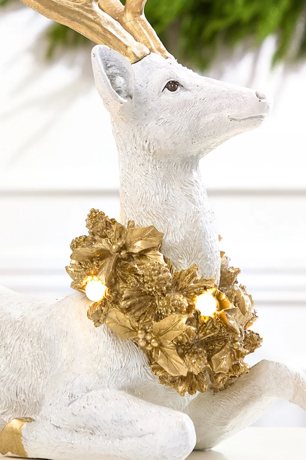 Decorator's Warehouse 20" Elegant White & Gold Resin Deer with LED Lights > White Christmas|Christmas Accents