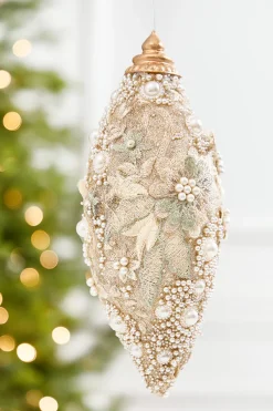 Decorator's Warehouse 10" Embellished Pearl Glitter Finial Ornament > Christmas Decor|Natural Elegance