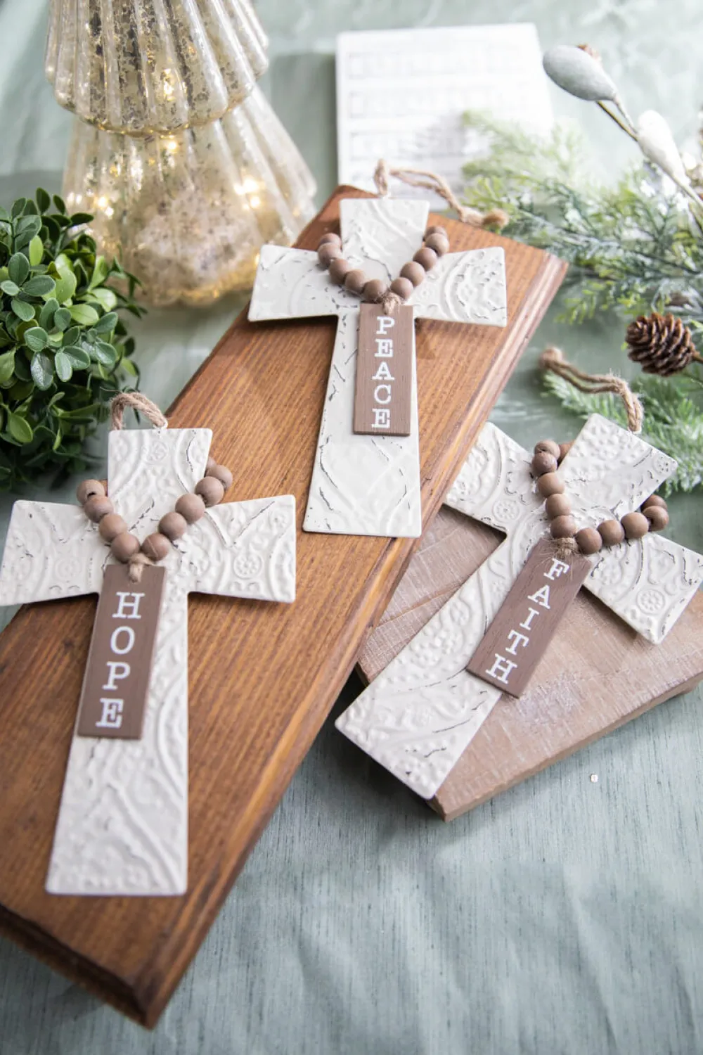 Decorator's Warehouse 7.5" Embossed Cross With Beads Ornament > Christmas Decor|Nativity Ornaments