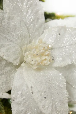 Decorator's Warehouse 26” Embossed Poinsettia with Glitter Stem > White Christmas|Christmas Decor