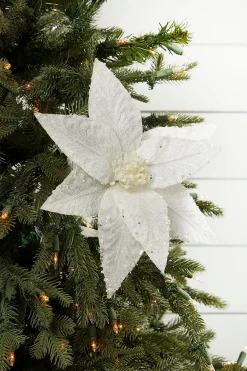 Decorator's Warehouse 26” Embossed Poinsettia with Glitter Stem > White Christmas|Christmas Decor