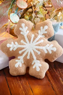 Decorator's Warehouse Embroidery Snowflake Pillow - Brown > Christmas Textiles|Christmas Pillows