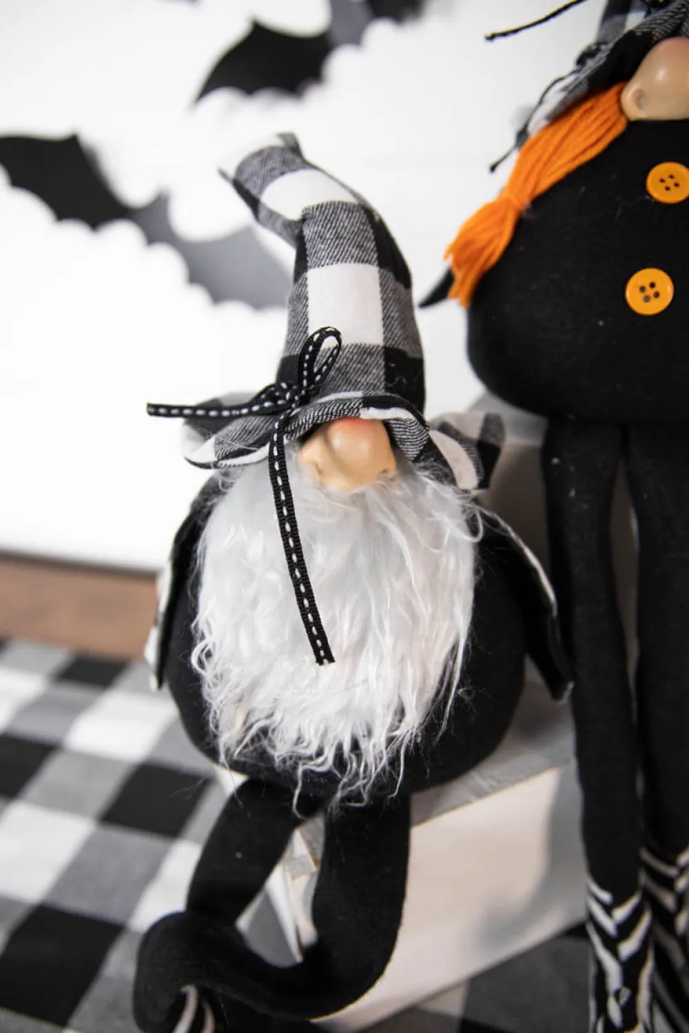 Decorator's Warehouse 22” Fabric Halloween Buffalo Check Gnome Shelf Sitter > Halloween|Halloween