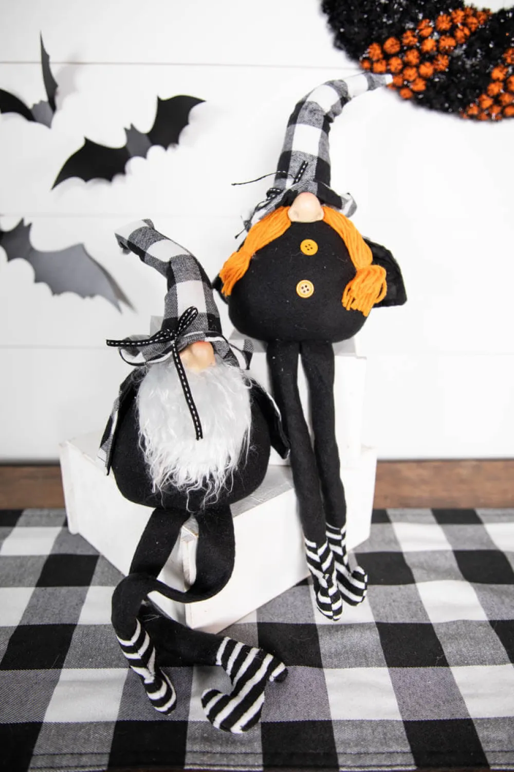 Decorator's Warehouse 22” Fabric Halloween Buffalo Check Gnome Shelf Sitter > Halloween|Halloween