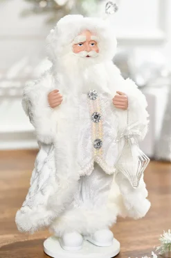 Decorator's Warehouse 21" Fabric Jewel Winter Santa With Base > White Christmas|Santas & Angels
