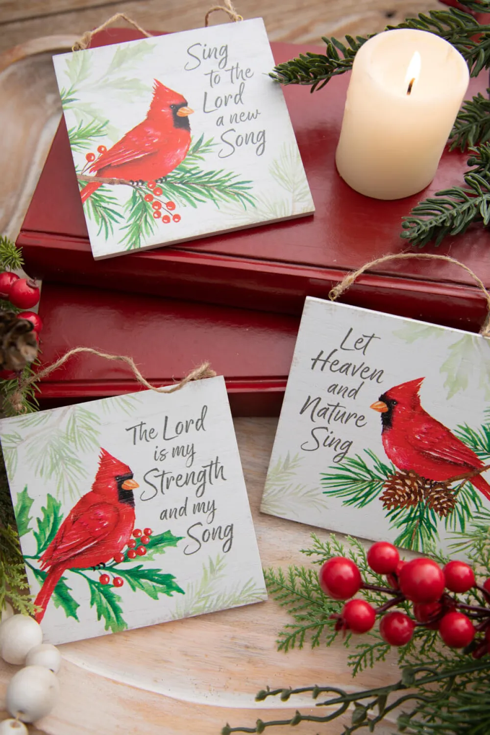 Decorator's Warehouse 5" Flat Ornament with Cardinals and Sentiments > Christmas Ornaments|Cardinal