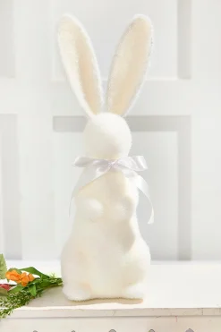 Decorator's Warehouse 16" Flocked Bunny with Ribbon > Easter Table Decor|Easter Decor