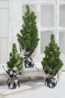 Decorator's Warehouse Flocked Pine Tree With Plaid Fabric - Large > Tabletop & Accent Trees|Christmas Accents