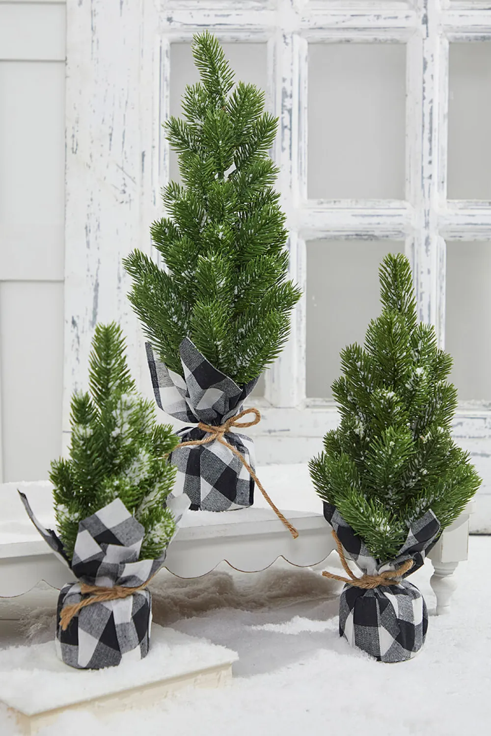 Decorator's Warehouse Flocked Pine Tree With Plaid Fabric - Medium > Tabletop & Accent Trees|Christmas Accents
