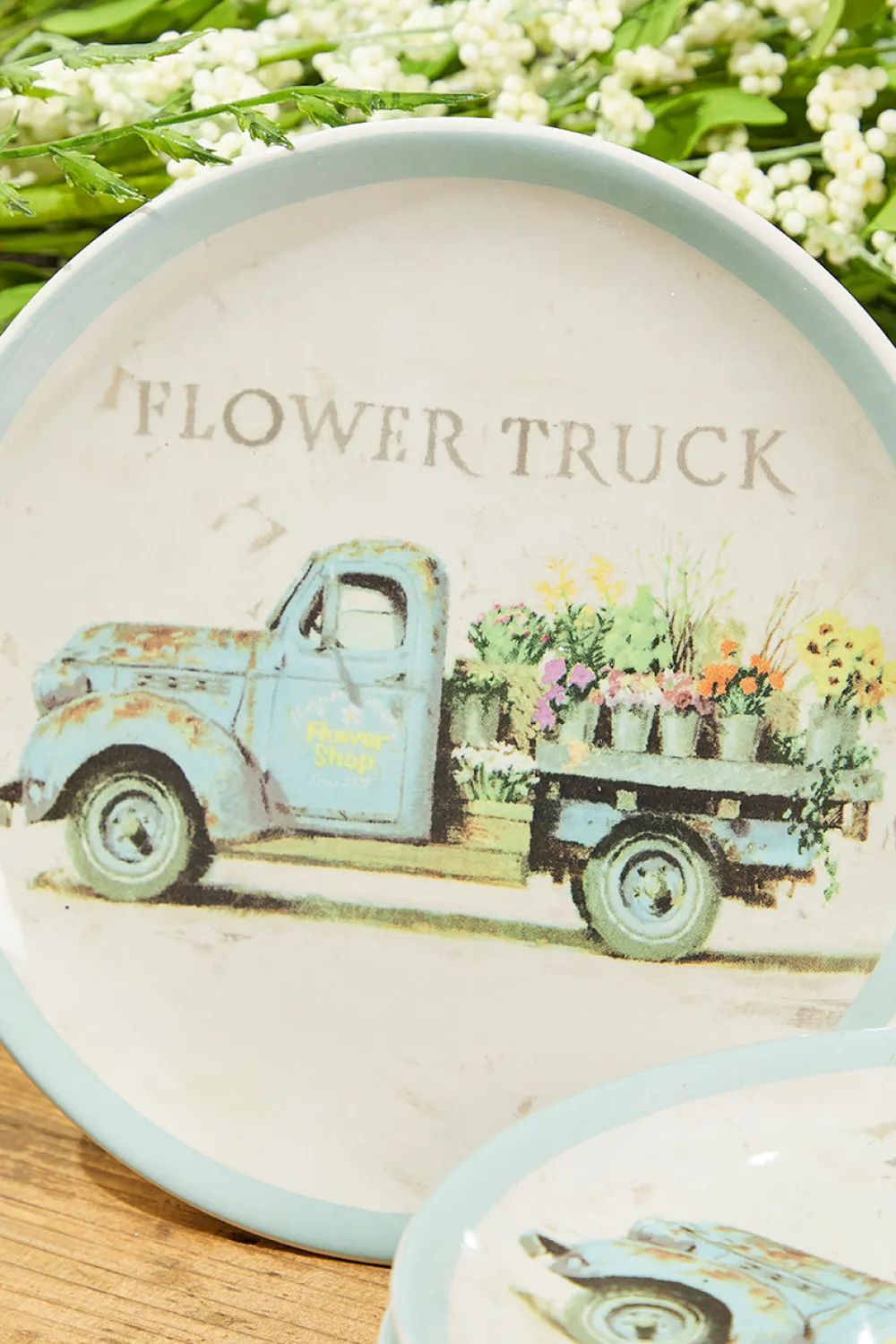 Decorator's Warehouse 10" Flower Truck Dolomite Snack Plate - Set of 4 > Easter Decor|Easter Decor