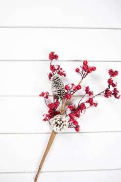 Decorator's Warehouse 18” Frosted Red Melting Snow Berries with Cone Spray > Christmas Sprays|Christmas Decor