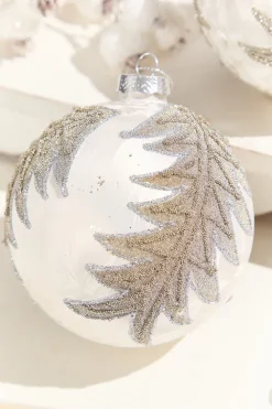 Decorator's Warehouse 4” Frosted Silver with Tree Glass Ornament > White Christmas|Christmas Decor