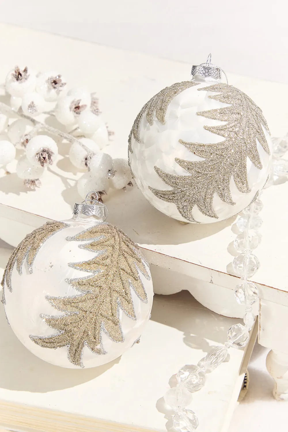 Decorator's Warehouse 4” Frosted Silver with Tree Glass Ornament > White Christmas|Christmas Decor