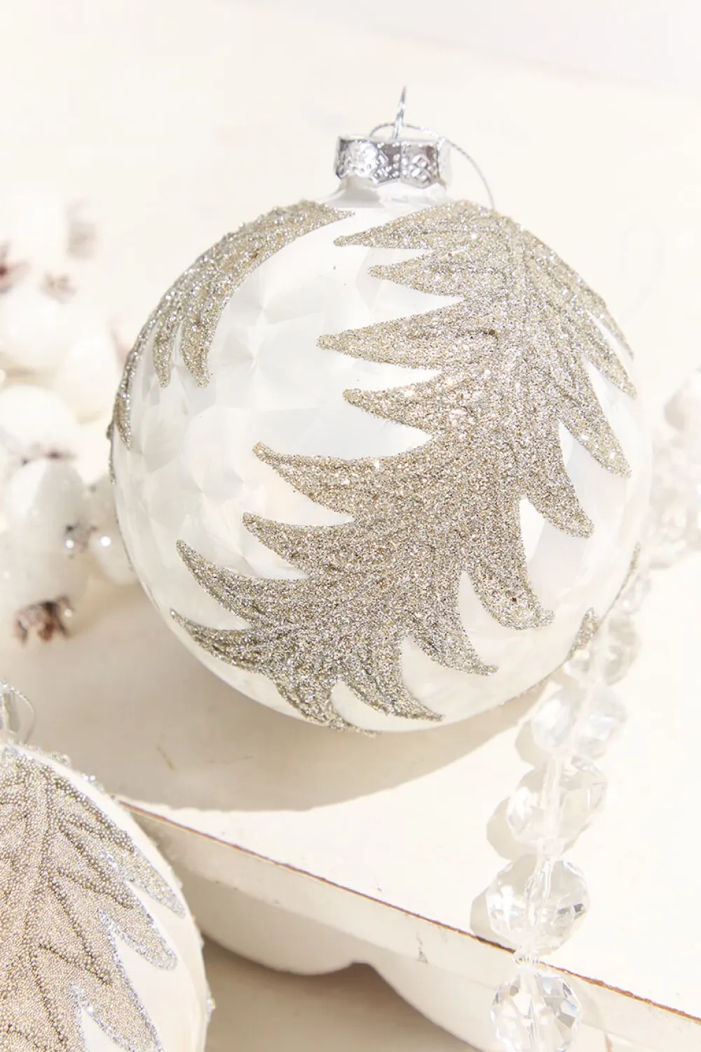 Decorator's Warehouse 4” Frosted Silver with Tree Glass Ornament > White Christmas|Christmas Decor