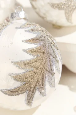 Decorator's Warehouse 4” Frosted Silver with Tree Glass Ornament > White Christmas|Christmas Decor