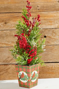 Decorator's Warehouse 26" Frost Weatherproof Berry Mini Spruce Tree in Pot > Cardinal|Tabletop & Accent Trees